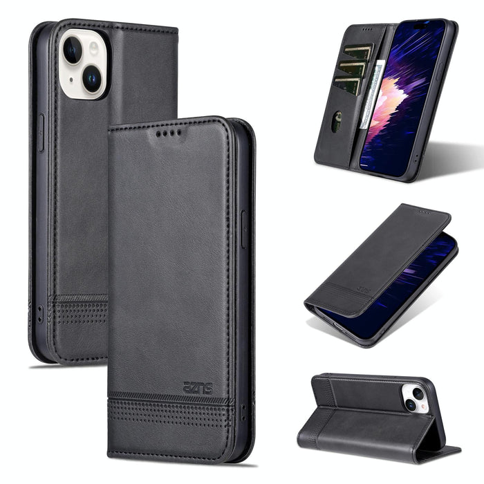 Azns Magnetic Calf Texture Leather Phone Case For Iphone 15