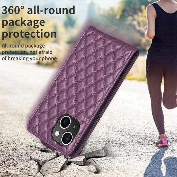 Diamond Lattice Vertical Flip Leather Phone Case For Iphone