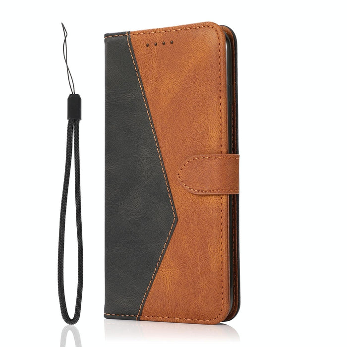 Dual Colour Stitching Leather Phone Case For Iphone 15