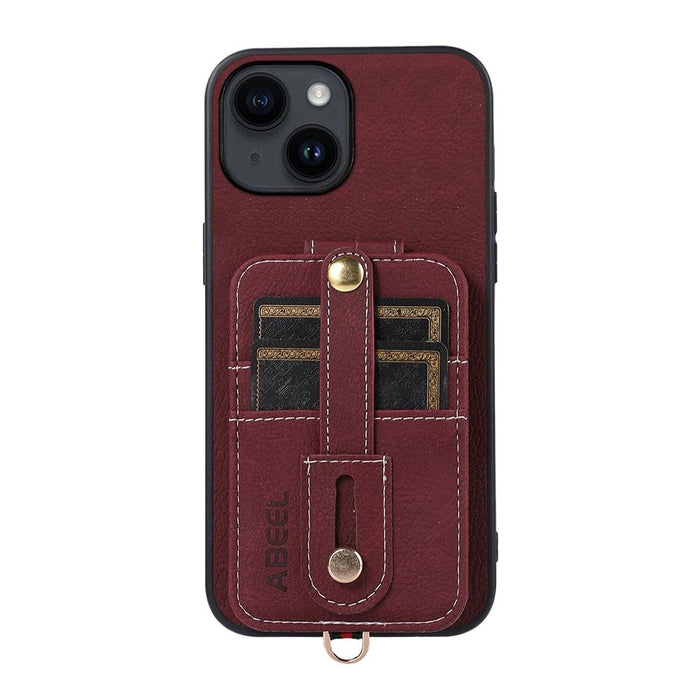 Abeel Litchi Texture Card Bag Pu Phone Case For Iphone 15