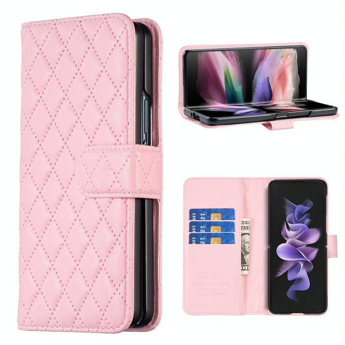 Diamond Lattice Wallet Case For Samsung Fold 4