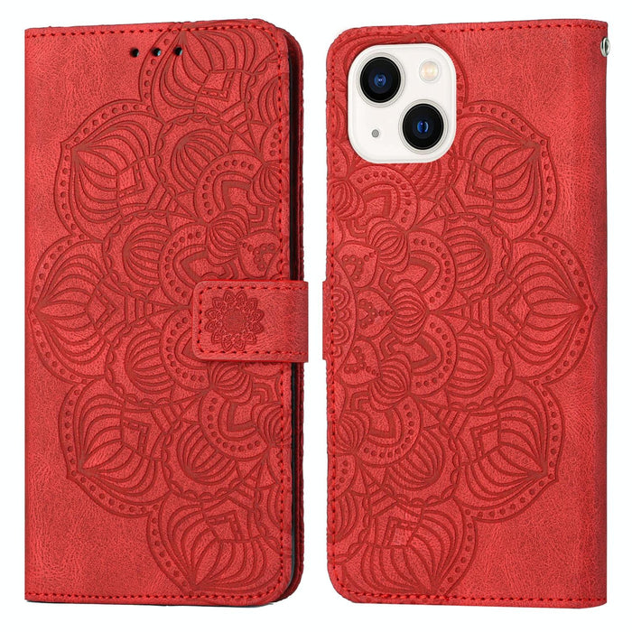 Mandala Embossed Flip Leather Phone Case For Iphone 15