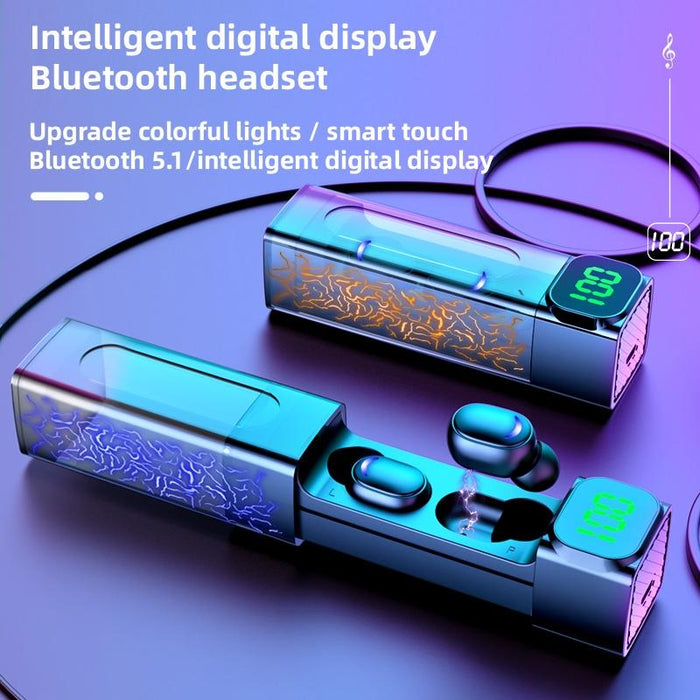 E50 Colourful Light Intelligent Digital Display Bluetooth Earphones