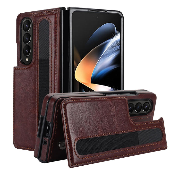 Double Buckle Pu Phone Case With Pen Slots For Samsung