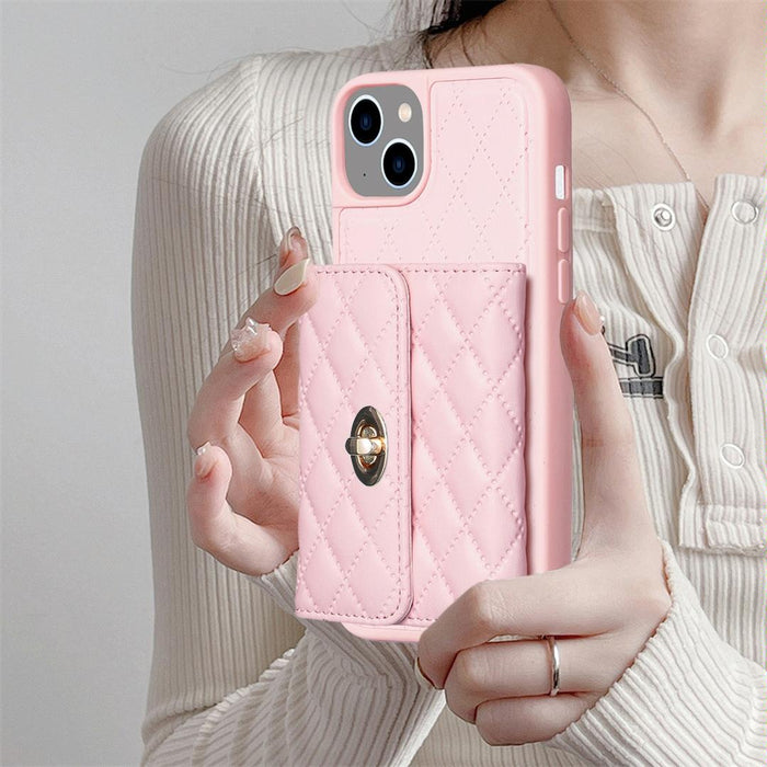 Horizontal Wallet Rhombic Leather Phone Case For Iphone 15