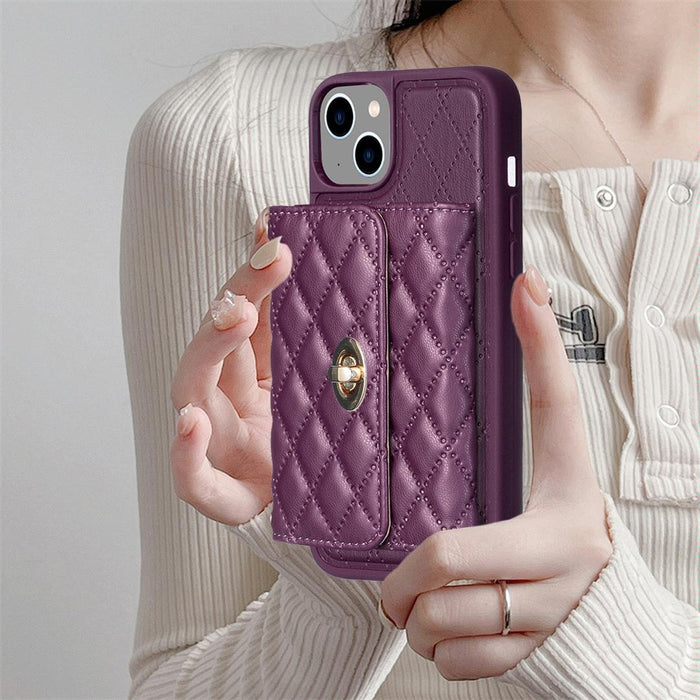 Horizontal Wallet Rhombic Leather Phone Case For Iphone 15