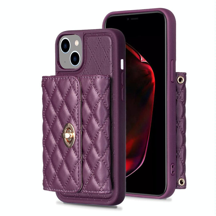 Horizontal Wallet Rhombic Leather Phone Case For Iphone 15