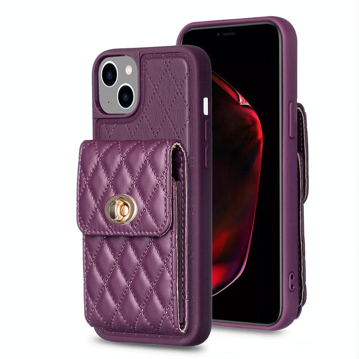 Vertical Wallet Rhombic Leather Phone Case For Iphone 15