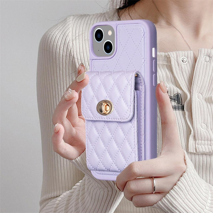 Vertical Wallet Rhombic Leather Phone Case For Iphone 15