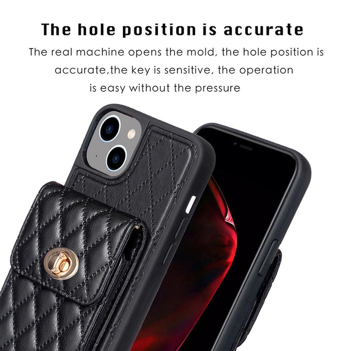 Vertical Wallet Rhombic Leather Phone Case For Iphone 15