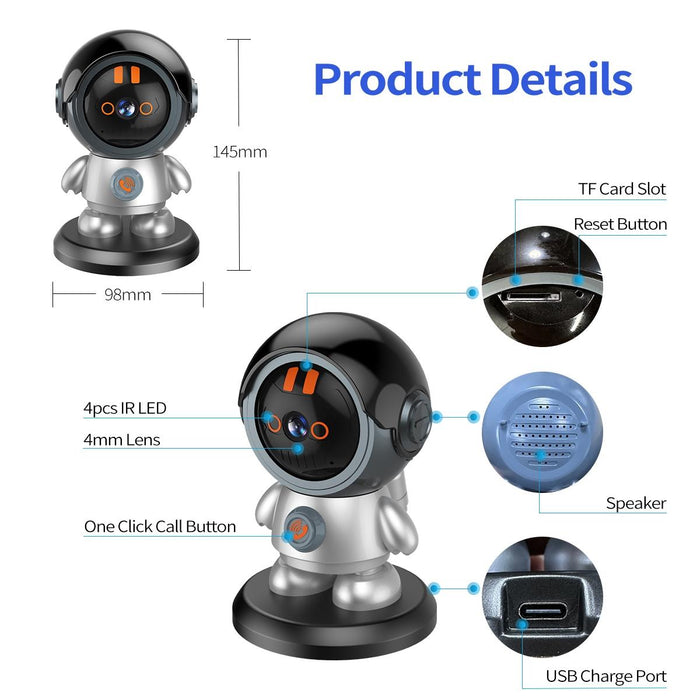 Robot 3Mp One Click Call Humanoid Detection Wifi Ip Camera