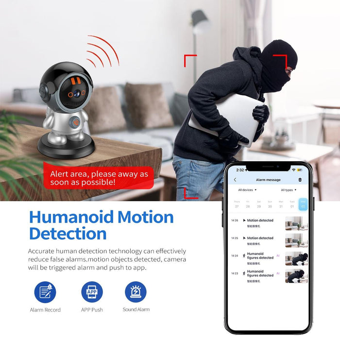 Robot 3Mp One Click Call Humanoid Detection Wifi Ip Camera