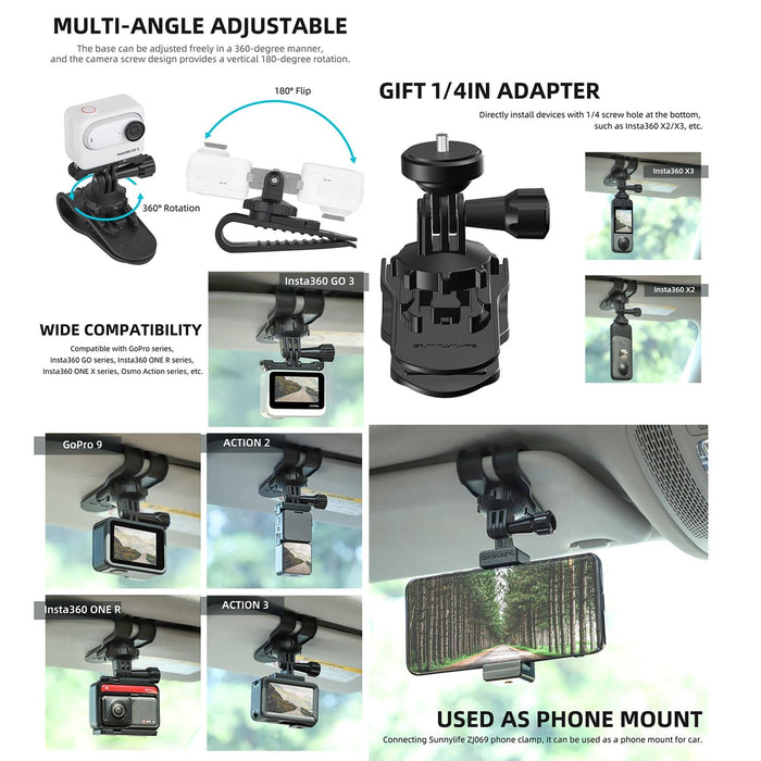 Zj585 Sun Visor Camera Mount Quick Release Holder 360