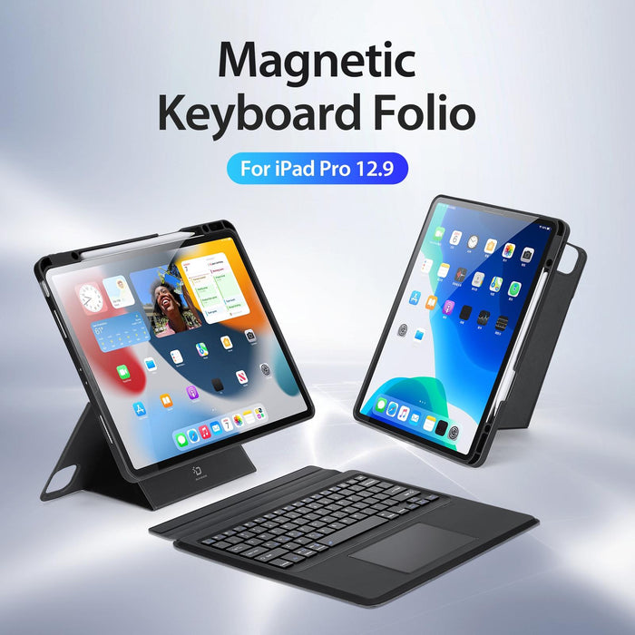 For Ipad Pro 12.9 2022 / 2021 / 2020 Magnetic Wireless Bluetooth Keyboard Tablet Case Black