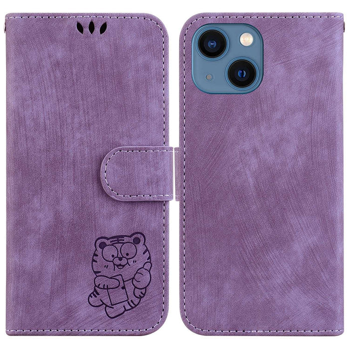 Little Tiger Embossed Leather Phone Case For Iphone 15