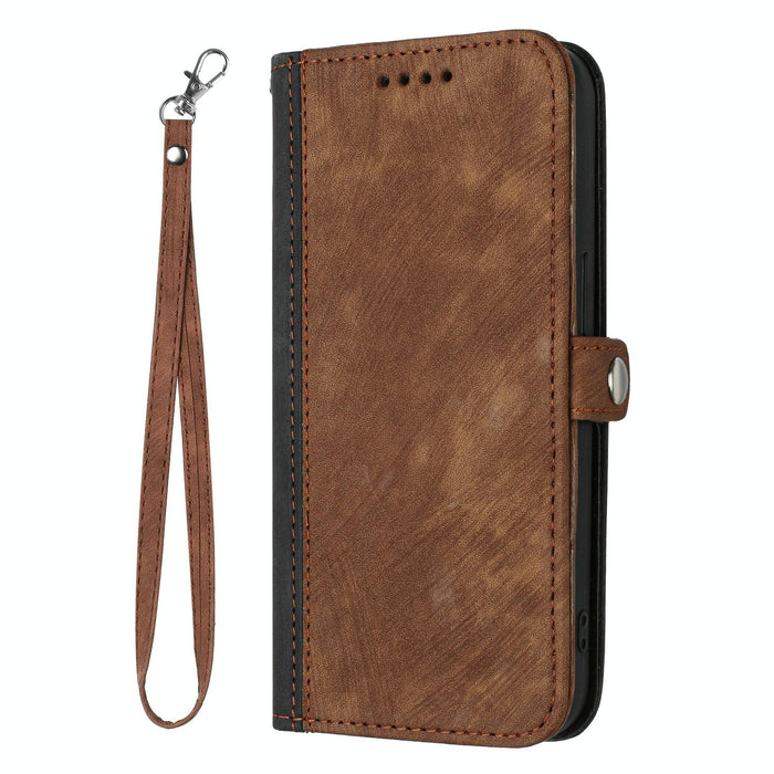 Side Buckle Double Fold Hand Strap Leather Phone Case