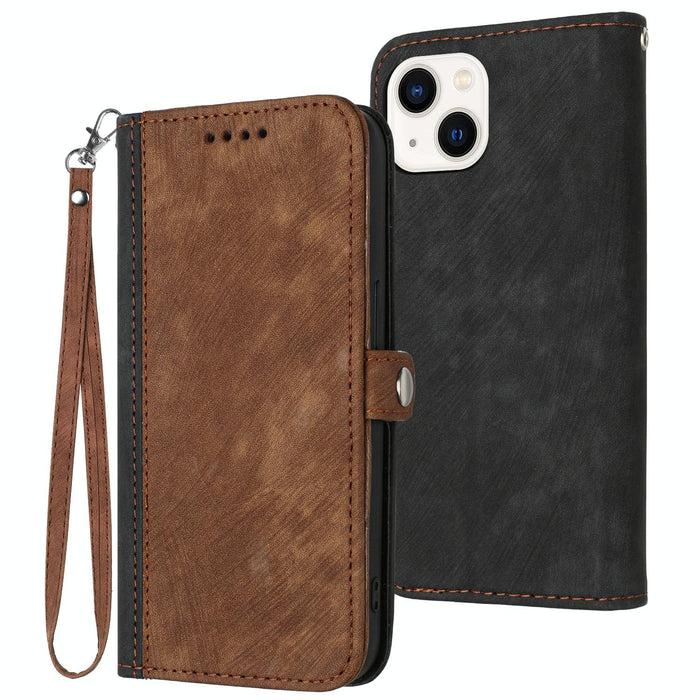 Side Buckle Double Fold Hand Strap Leather Phone Case