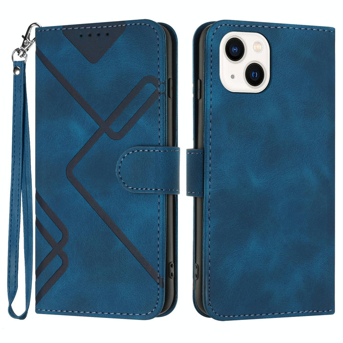 Line Pattern Skin Feel Leather Phone Case For Iphone 15