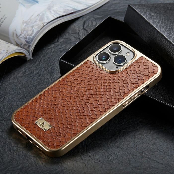 Fierre Shann Snake Texture Electroplating Pu Phone Case