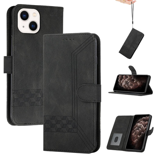 Cubic Skin Feel Flip Leather Phone Case For Iphone 15