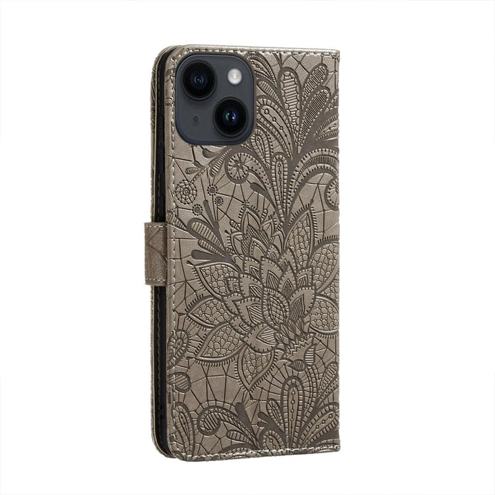 Lace Flower Embossing Flip Leather Phone Case For Iphone 15