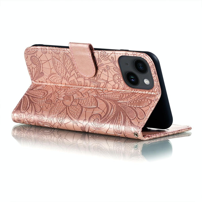 Lace Flower Embossing Flip Leather Phone Case For Iphone 15