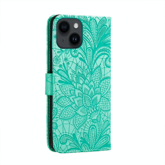 Lace Flower Embossing Flip Leather Phone Case For Iphone 15