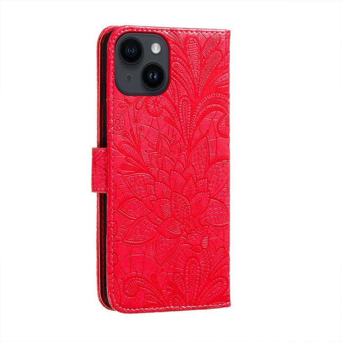 Lace Flower Embossing Flip Leather Phone Case For Iphone 15