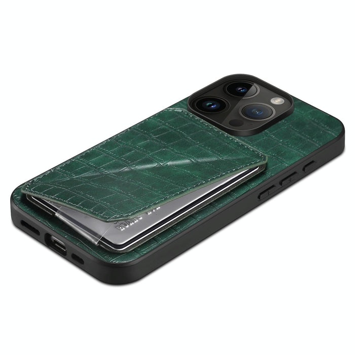 Imitation Crocodile Leather Back Phone Case With Holder