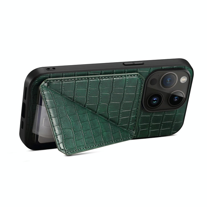 Imitation Crocodile Leather Back Phone Case With Holder