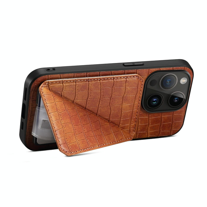 Imitation Crocodile Leather Back Phone Case With Holder