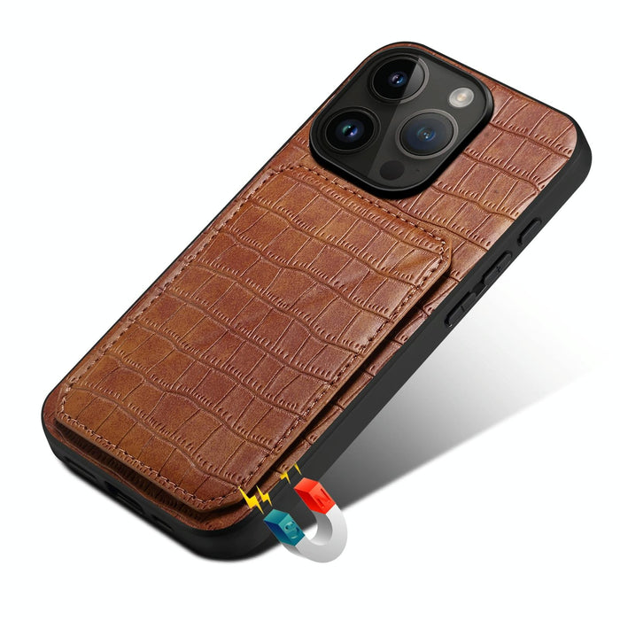 Imitation Crocodile Leather Back Phone Case With Holder