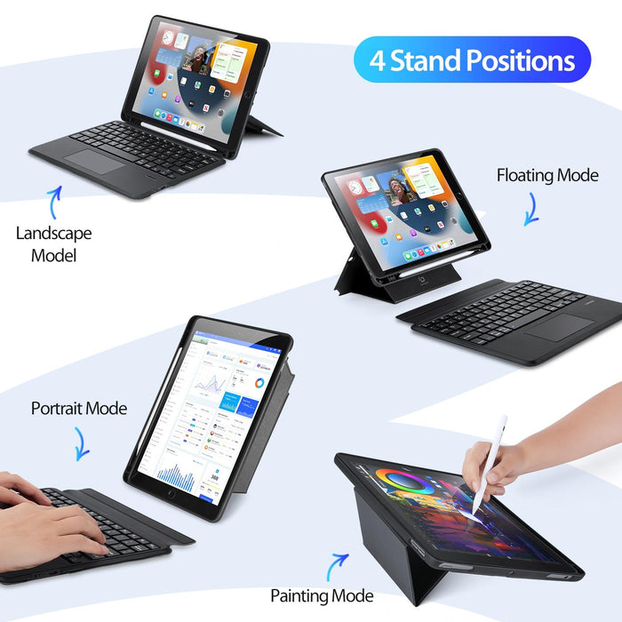 Magnetic Wireless Bluetooth Keyboard Tablet Case Black