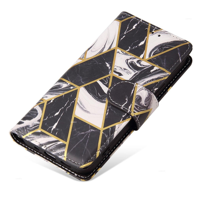 Marble Bronzing Stitching Leather Phone Case For Iphone 15