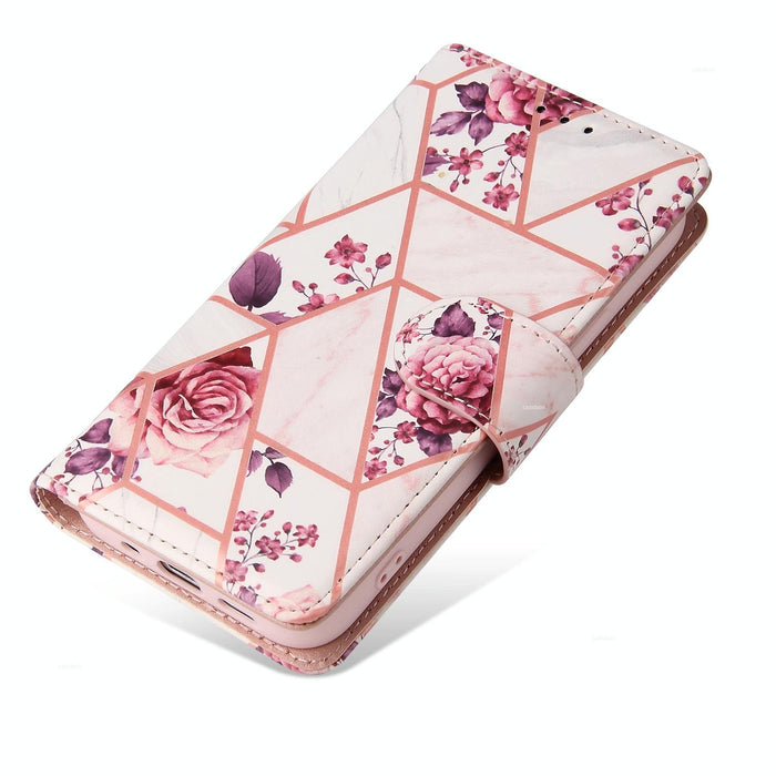 Marble Bronzing Stitching Leather Phone Case For Iphone 15