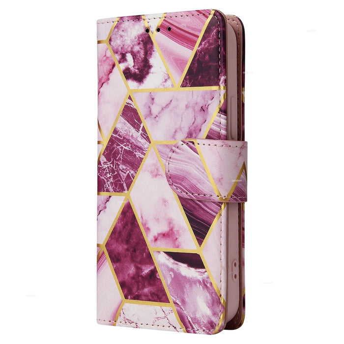 Marble Bronzing Stitching Leather Phone Case For Iphone 15