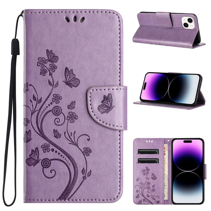 Butterfly Flower Pattern Flip Leather Phone Case For Iphone