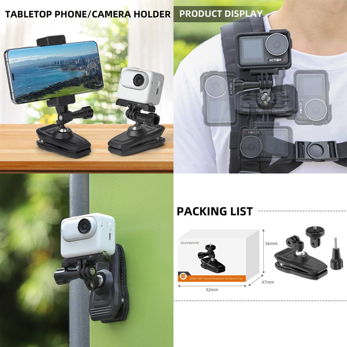 360 Degree Swivel Backpack Clip for Magnetic Action Camera