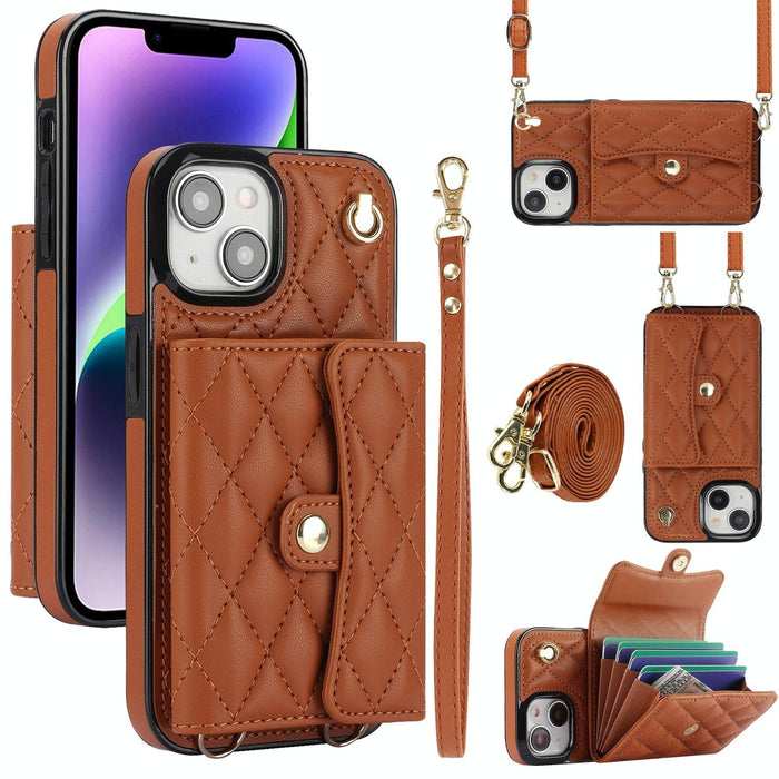 Crossbody Rhombic Horizontal Wallet Leather Phone Case