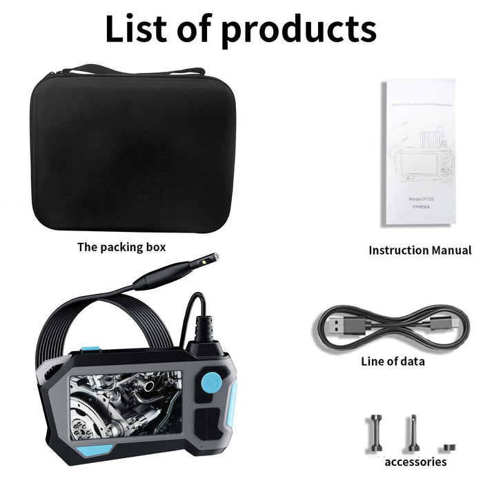Rotatable 8Mm Dual Lenses Industrial Endoscope With Screen 16Mm Tail Pipe Diameter Spec 5M Tube