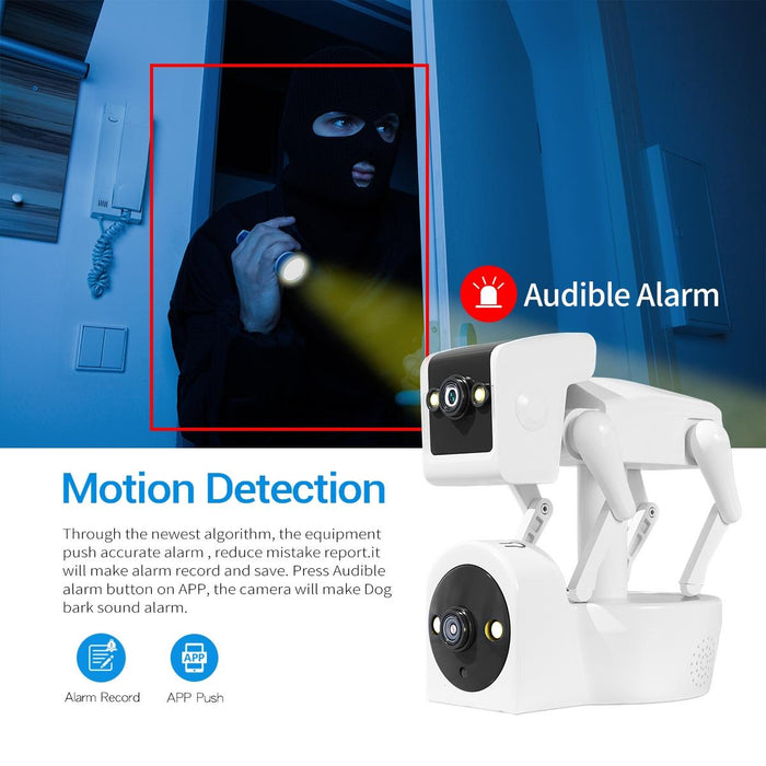 P2 4Mp Dual Lens Robot Dog Wifi Camera Supports Cloud Storage / Two-Way Audio / Night Vision