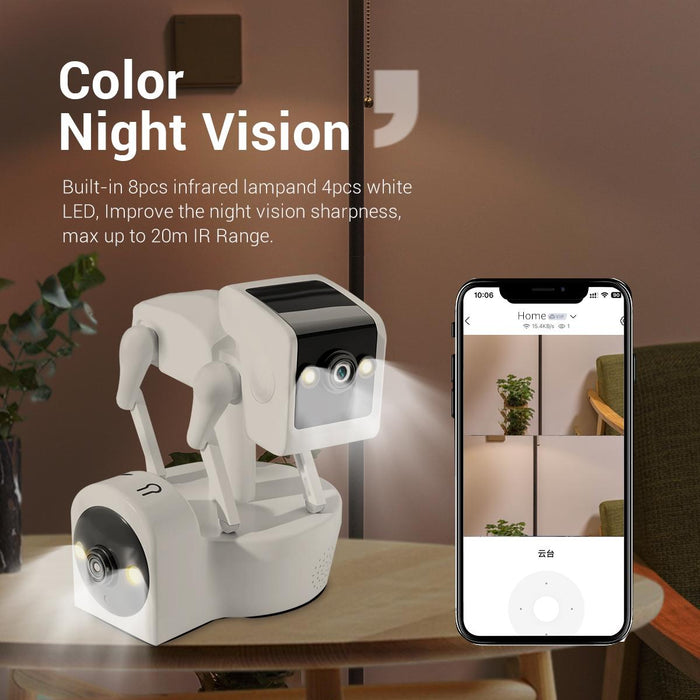 P2 4Mp Dual Lens Robot Dog Wifi Camera Supports Cloud Storage / Two-Way Audio / Night Vision