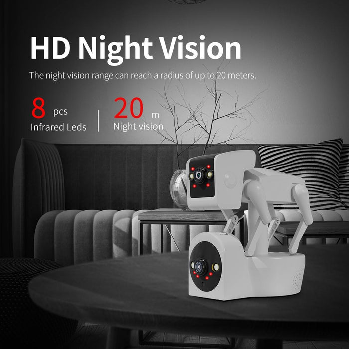 P2 4Mp Dual Lens Robot Dog Wifi Camera Supports Cloud Storage / Two-Way Audio / Night Vision