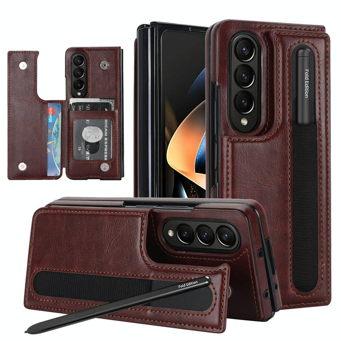 Foldable Phone Case With Double Buckle And Pen Slot