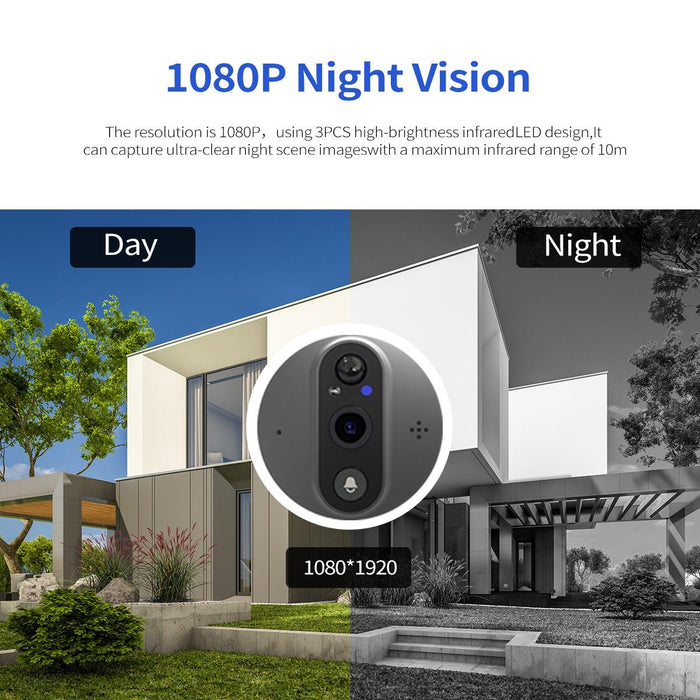 1080P 4.3 Inch Smart Wifi Digital Door Viewer Supports Wide-Angle Pir & Night Vision & Dingdong Photo White