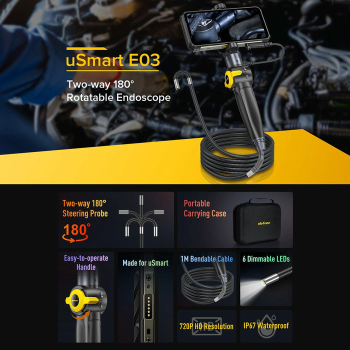 Ulefone Usmart E03 Rotatable Endoscope Ip67 Waterproof For Armor 24 / 21 / 19 / 18T / 18T Ultra / Armor Pad Black