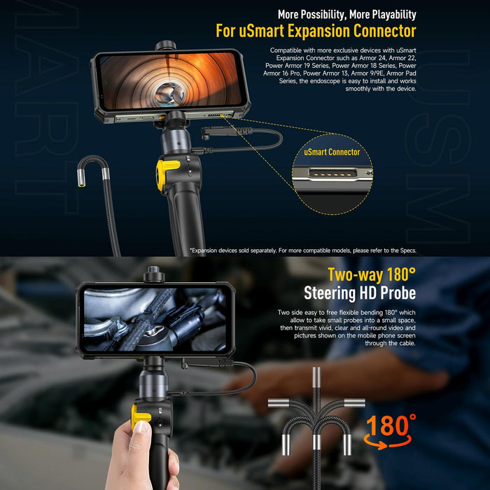 Ulefone Usmart E03 Rotatable Endoscope Ip67 Waterproof For Armor 24 / 21 / 19 / 18T / 18T Ultra / Armor Pad Black