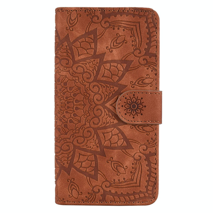 Mandala Embossed Dual Fold Calf Leather Phone Case