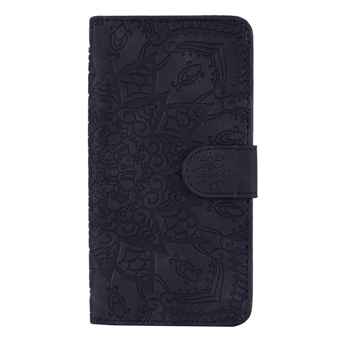 Mandala Embossed Dual Fold Calf Leather Phone Case