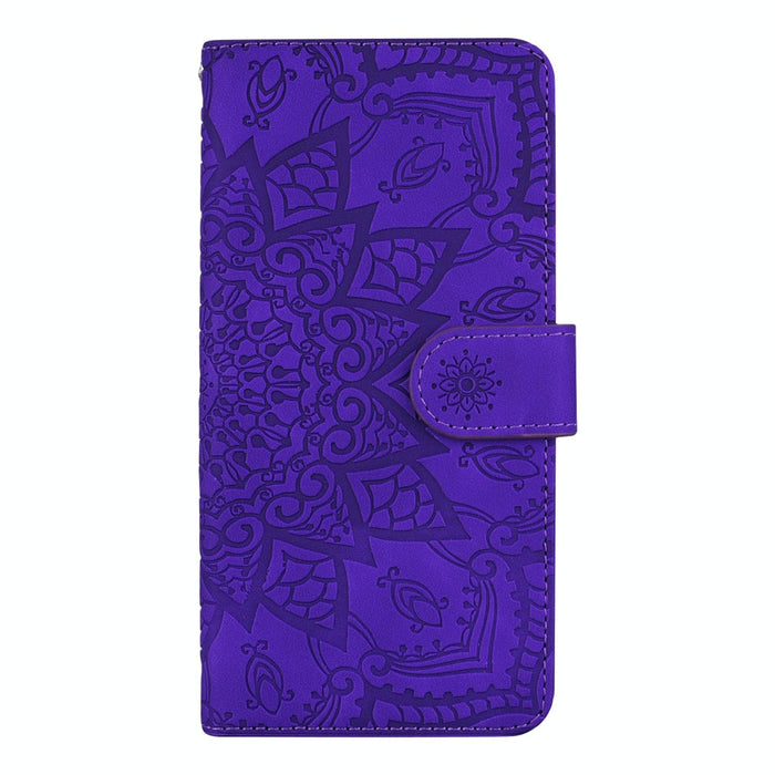 Mandala Embossed Dual Fold Calf Leather Phone Case